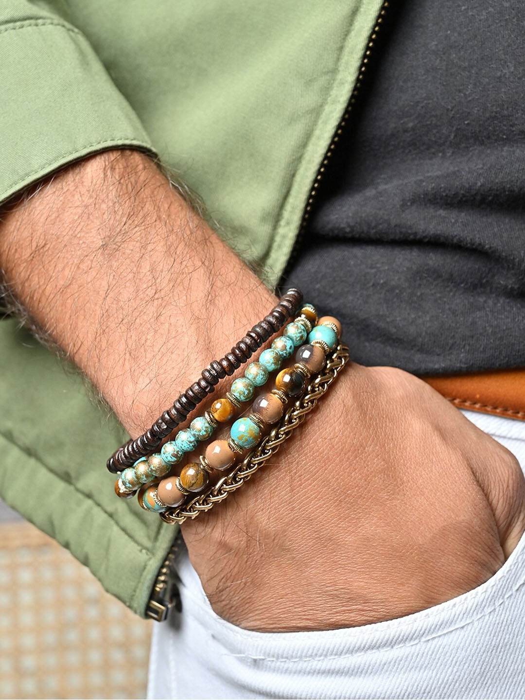 

The Bro Code Men Set Of 4 Elasticated Bracelets, Gold