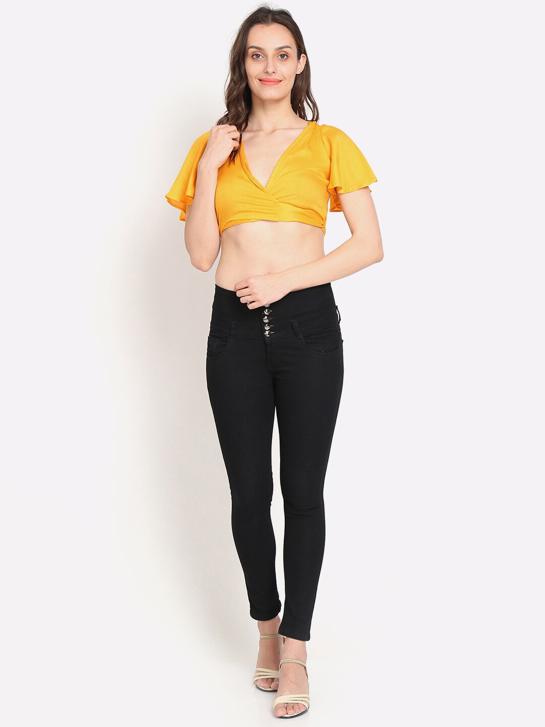 

NoBarr V-Neck Wrap Crop Top, Yellow