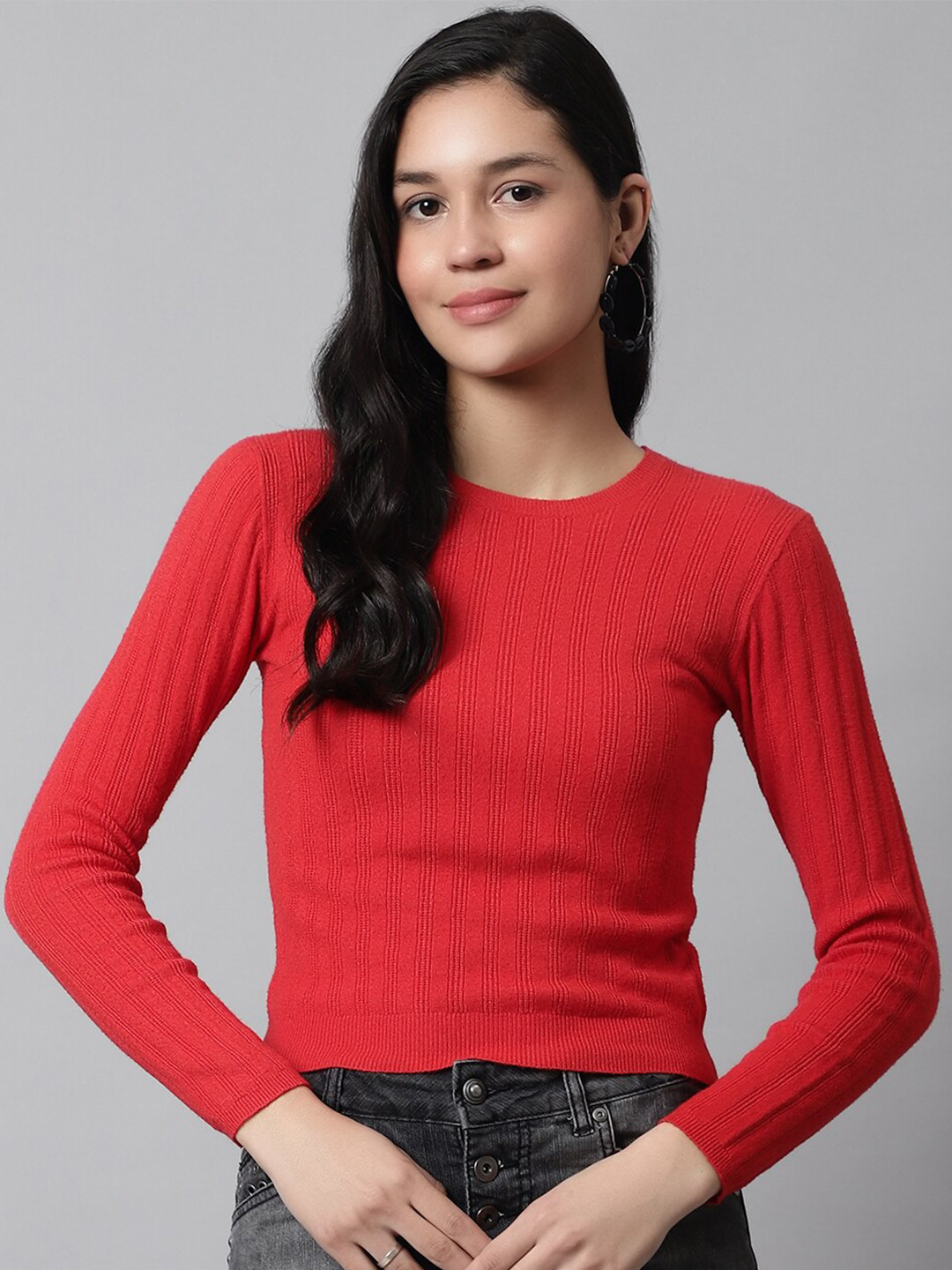 

NoBarr Round Neck Cotton Top, Red