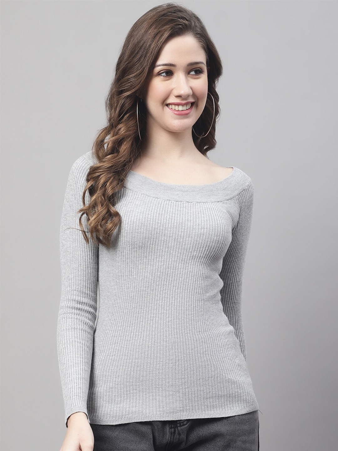 

NoBarr Boat Neck Long Sleeves Top, Grey