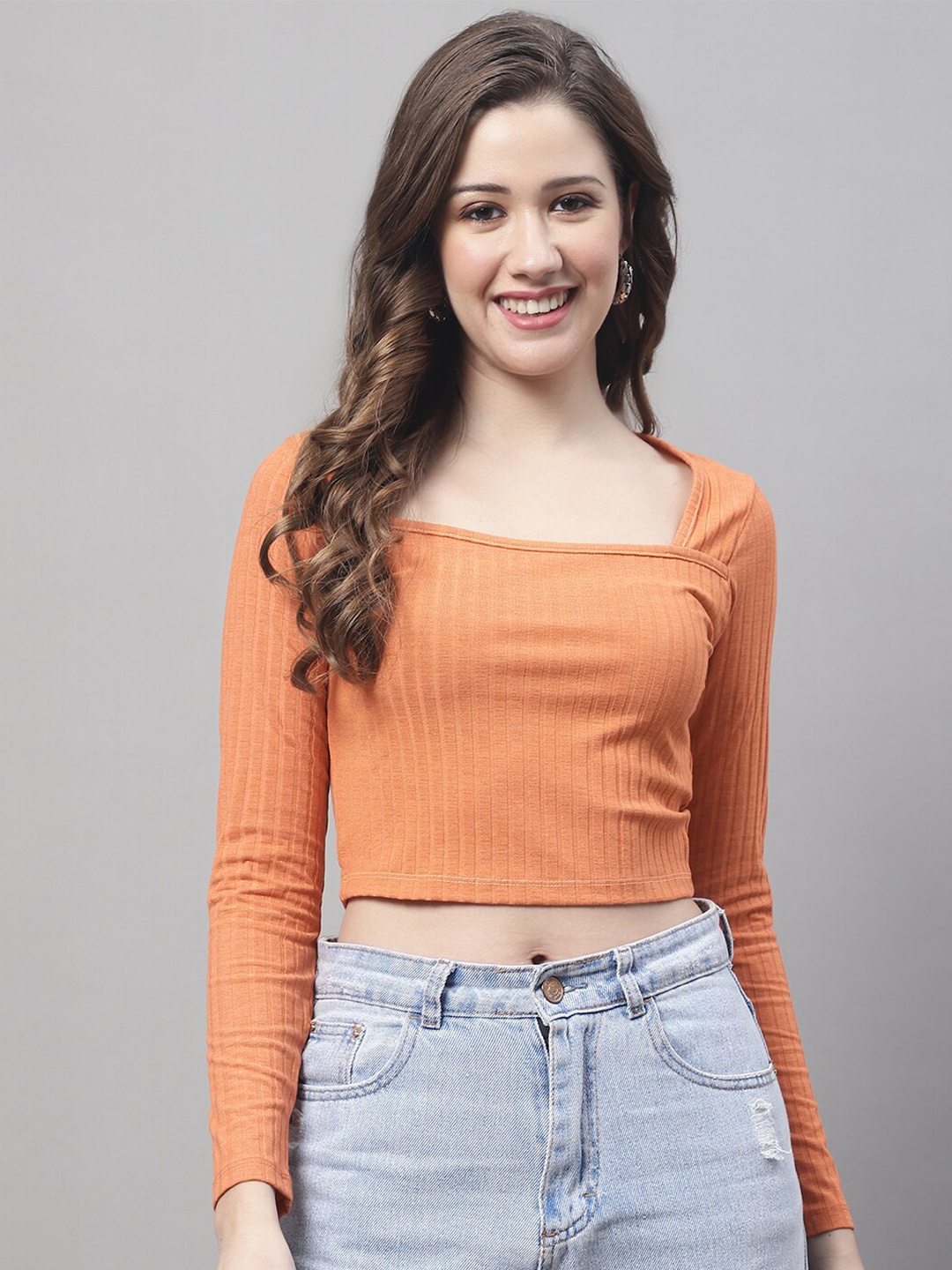 

NoBarr Striped Cotton Crop Top, Orange