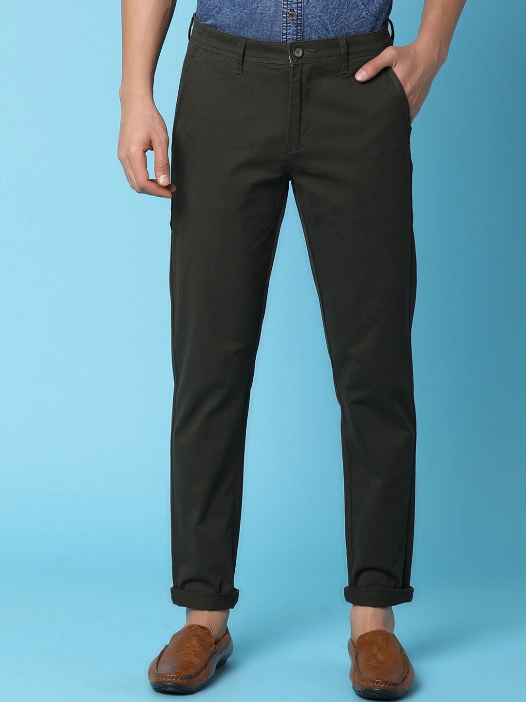 

V-Mart Men Mid-Rise Regular Fit Cotton Chinos Trousers, Green