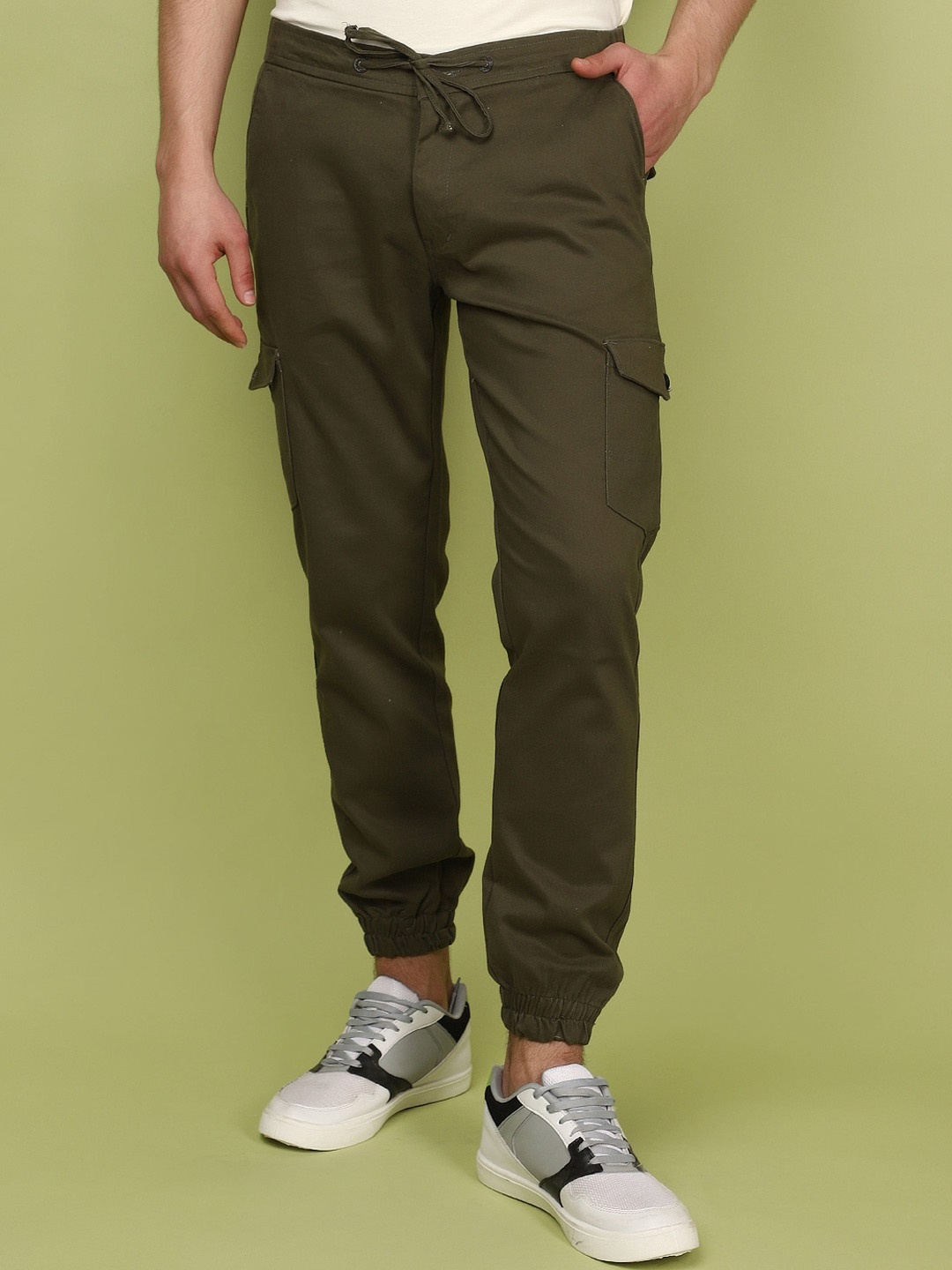 

V-Mart Men Mid-Rise Cotton Joggers Trousers, Green