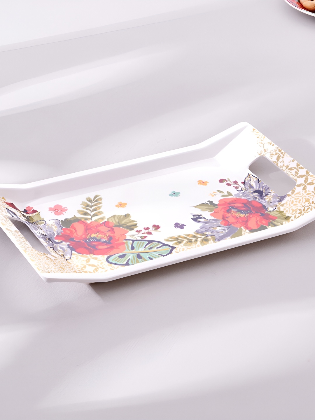 

Home Centre White & Red Melamine Dishwasher Safe Serving Tray