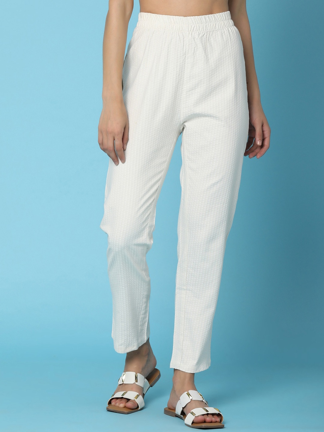 

V-Mart Women Mid Rise Cotton Regular Fit Cigarette Trouser, White