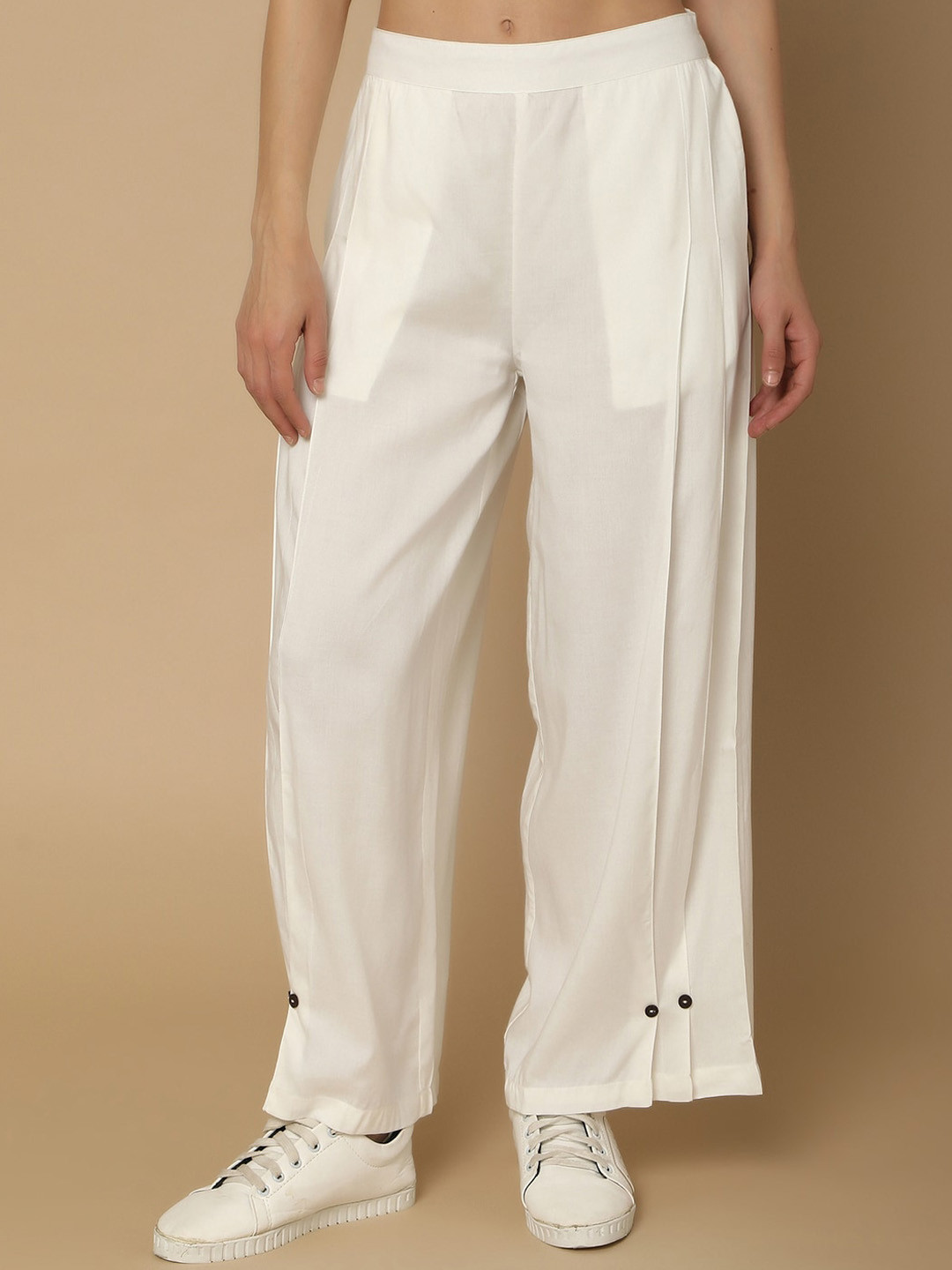 

V-Mart Women Mid Rise Regular Fit Parallel Trouser, Off white