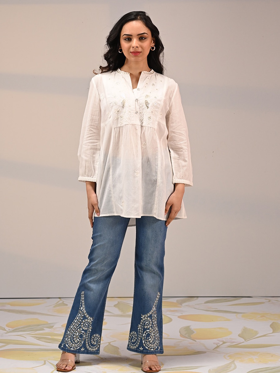 

Lakshita Embroidered V Neck Cotton Top, Off white