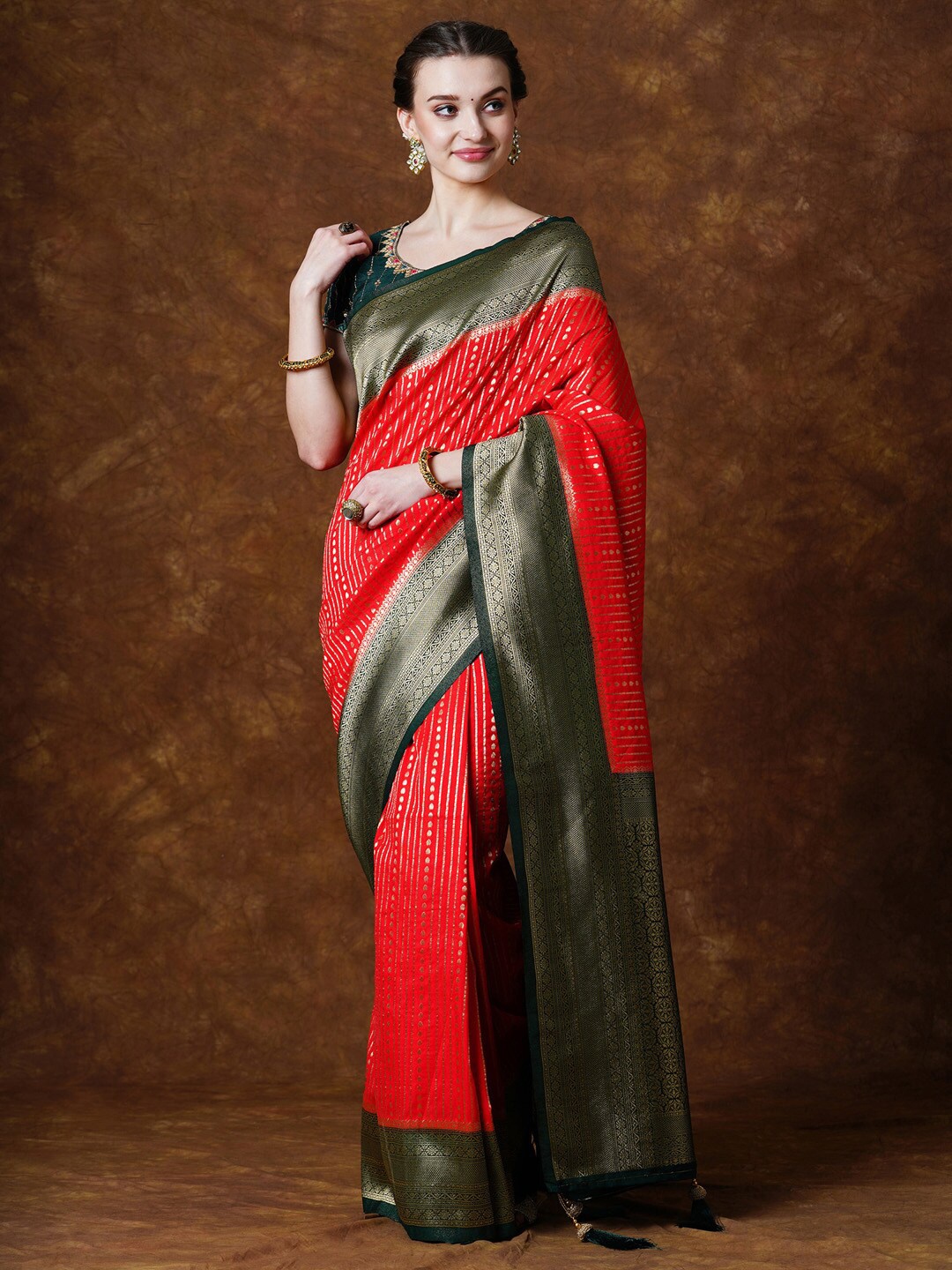 

Anouk Ethnic Motifs Kanjeevaram Zari Saree, Red