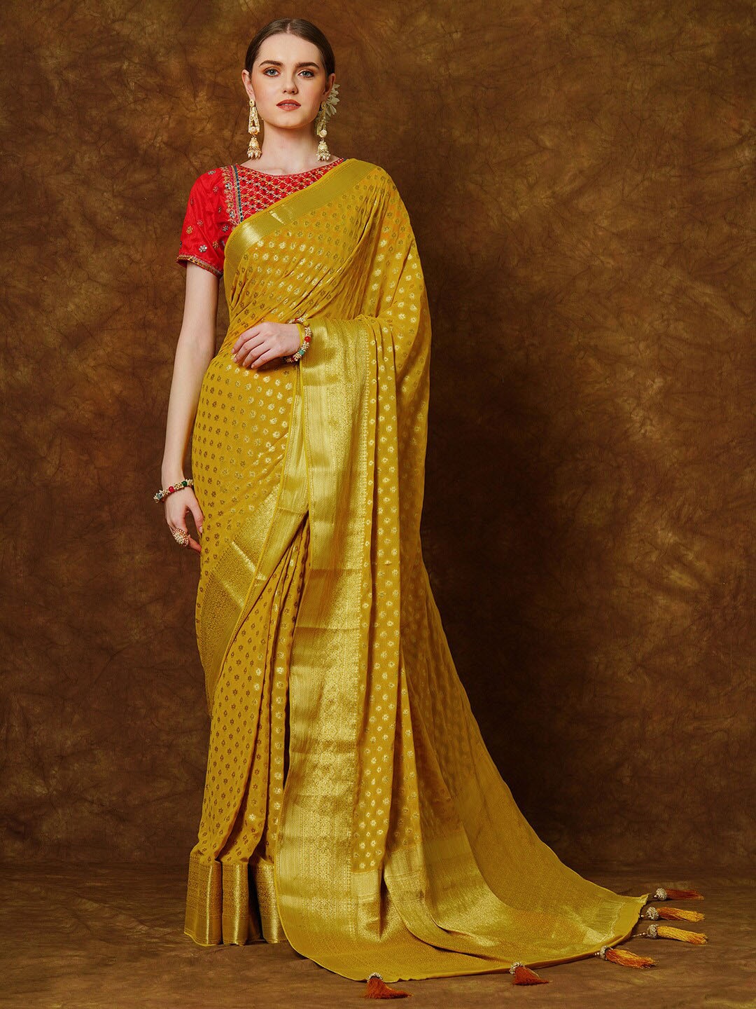 

Anouk Woven Design Kanjeevaram Zari Saree, Yellow