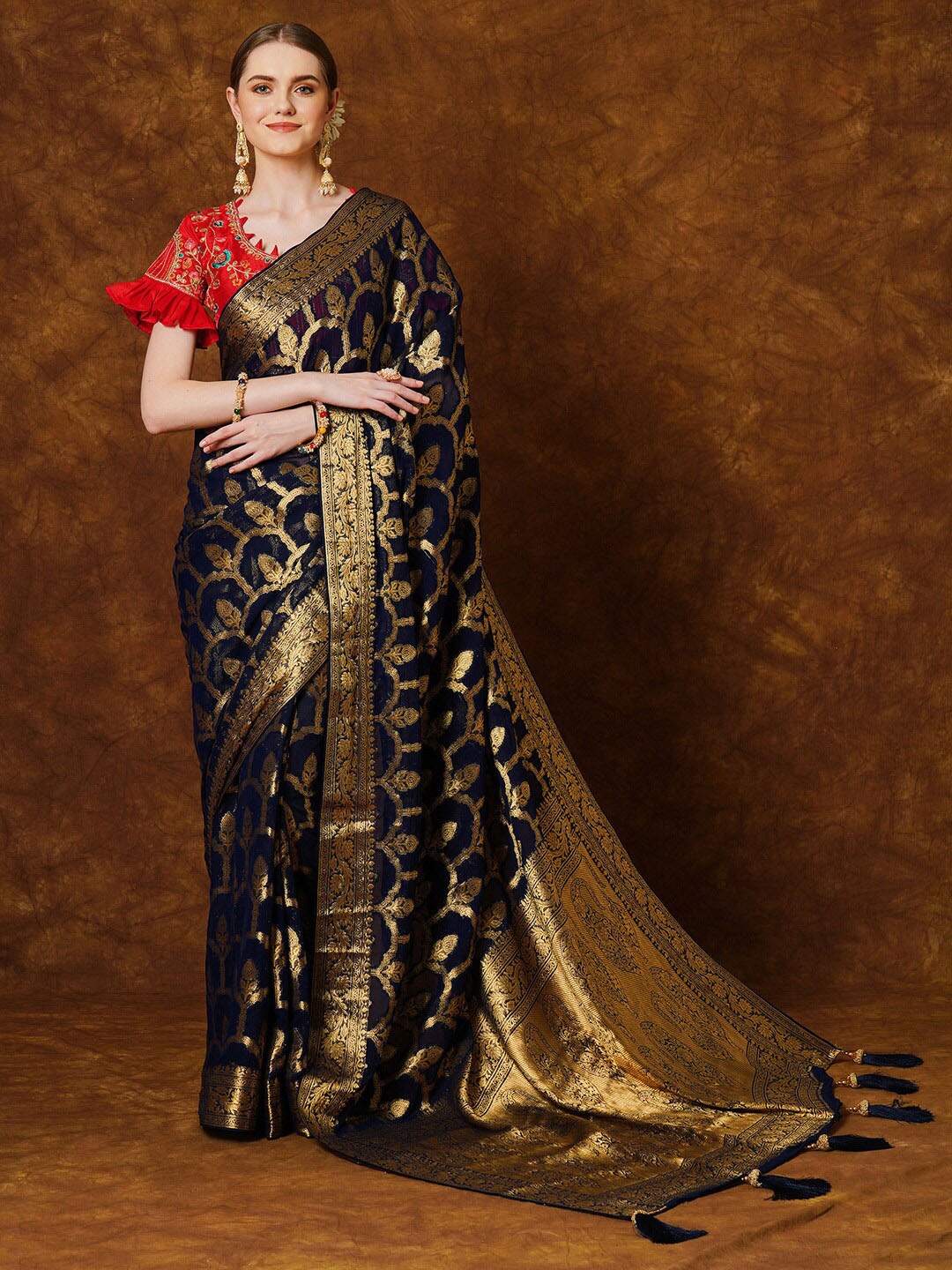 

Anouk Woven Design Kanjeevaram Zari Saree, Navy blue