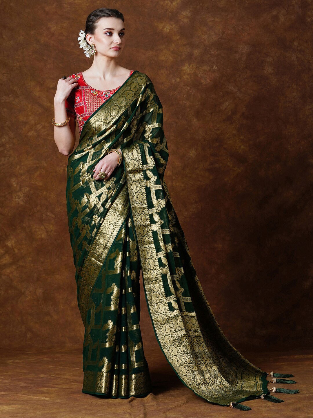 

Anouk Woven Design Kanjeevaram Zari Saree, Green