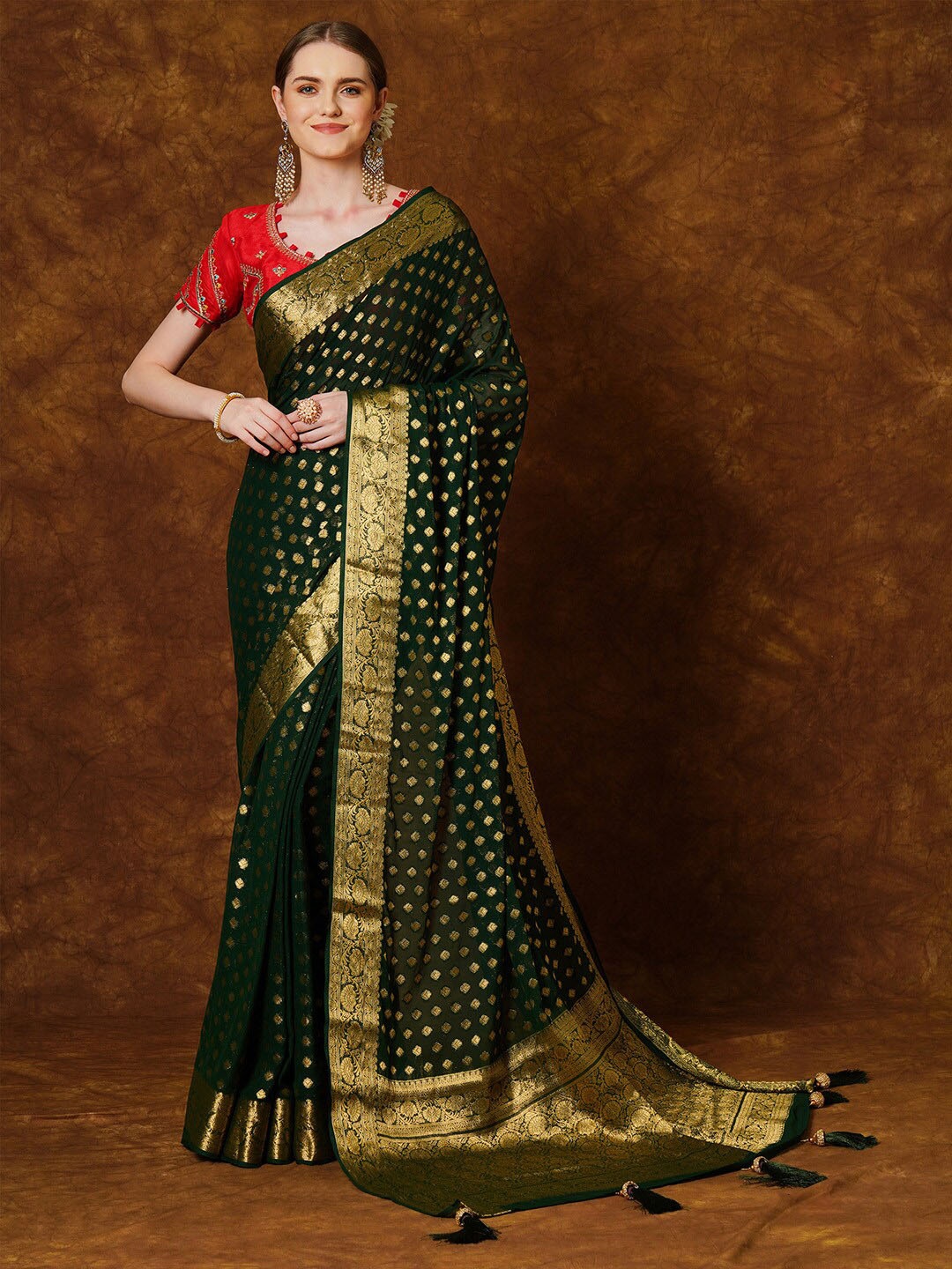 

Anouk Woven Design Kanjeevaram Zari Saree, Green