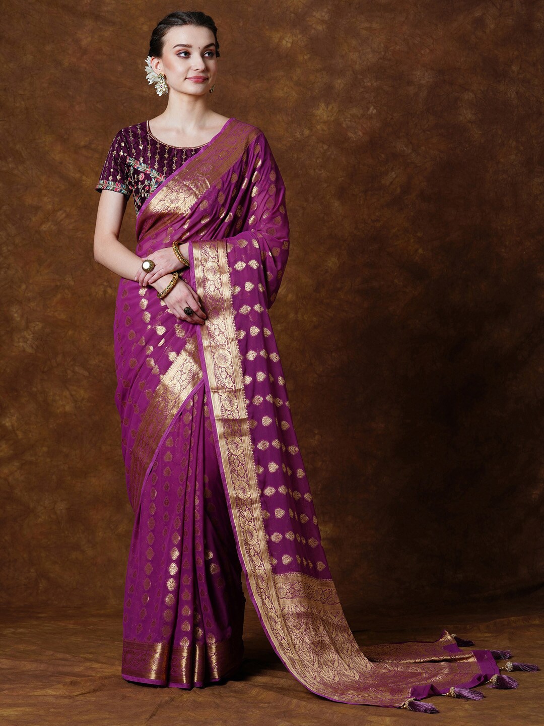 

Anouk Woven Design Kanjeevaram Zari Saree, Mauve