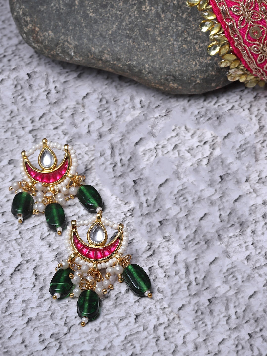 

DUGRISTYLE Gold Plated Kundan Drop Earrings