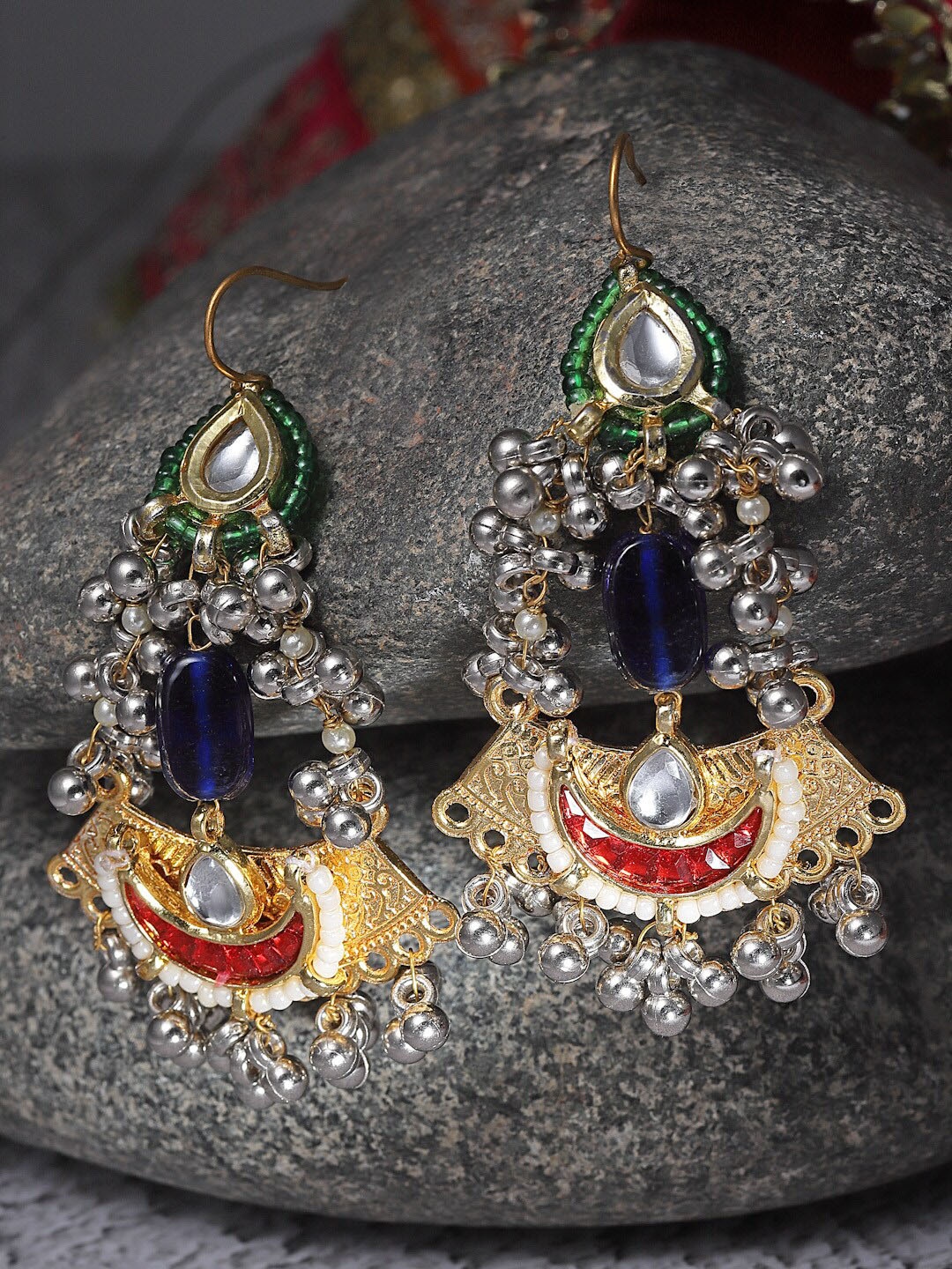 

DUGRISTYLE Gold Plated Kundan Drop Earrings