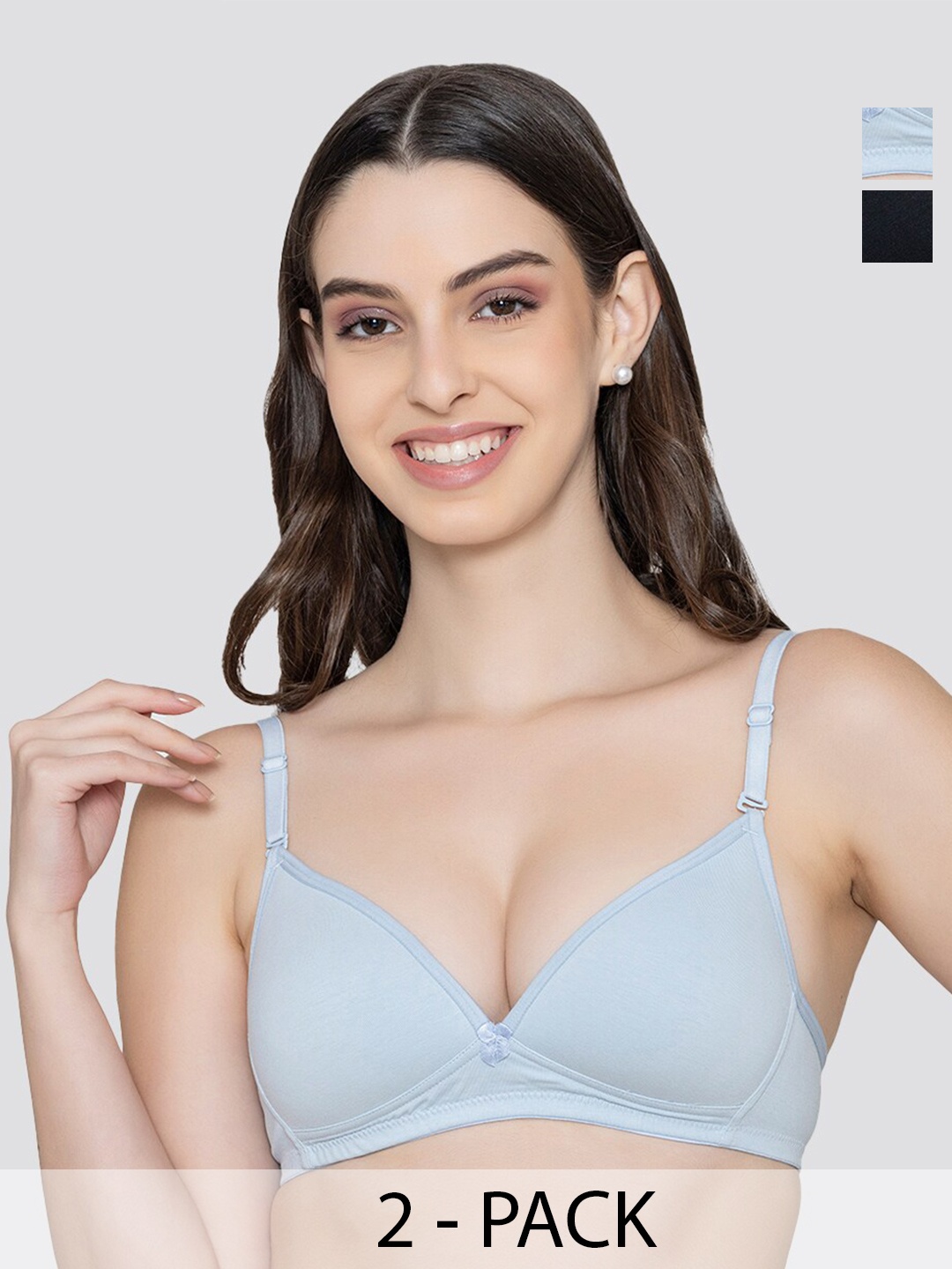 

K LINGERIE Pack of 2 Orchid Plunge Neck Soft Padded Detachable Straps Low Back Bra, Blue