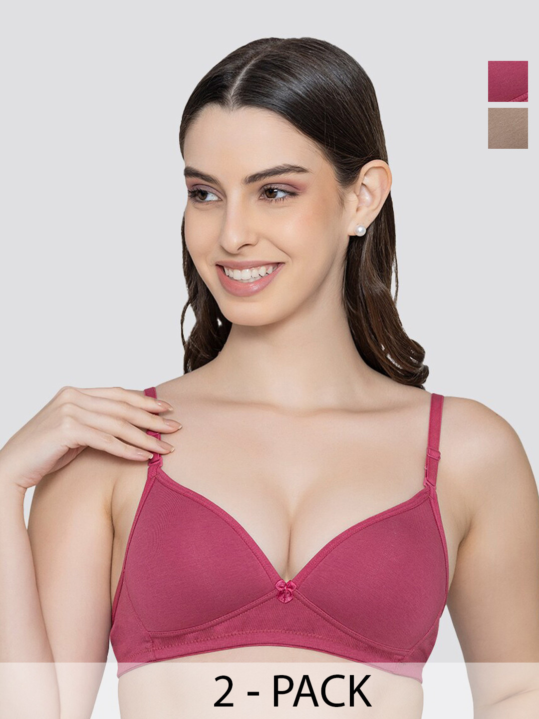 

K LINGERIE Pack of 2 Orchid Plunge Neck Soft Padded Detachable Straps Low Back Bra, Rust