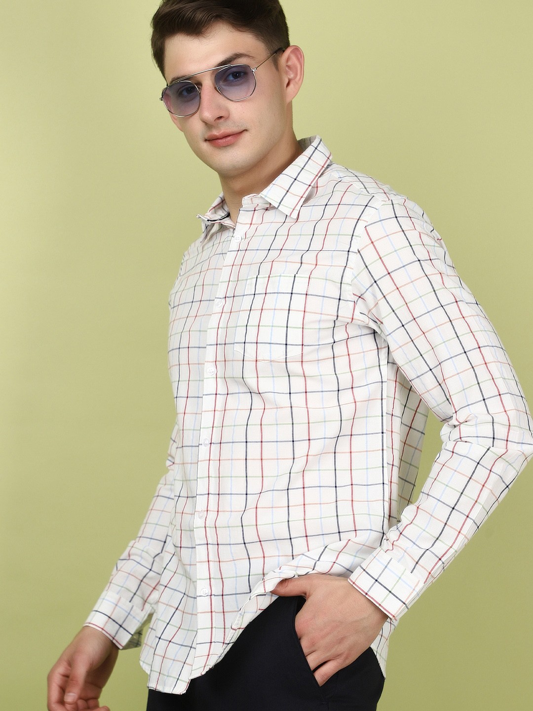 

V-Mart Slim Fit Tartan Checks Cotton Casual Shirt, Off white