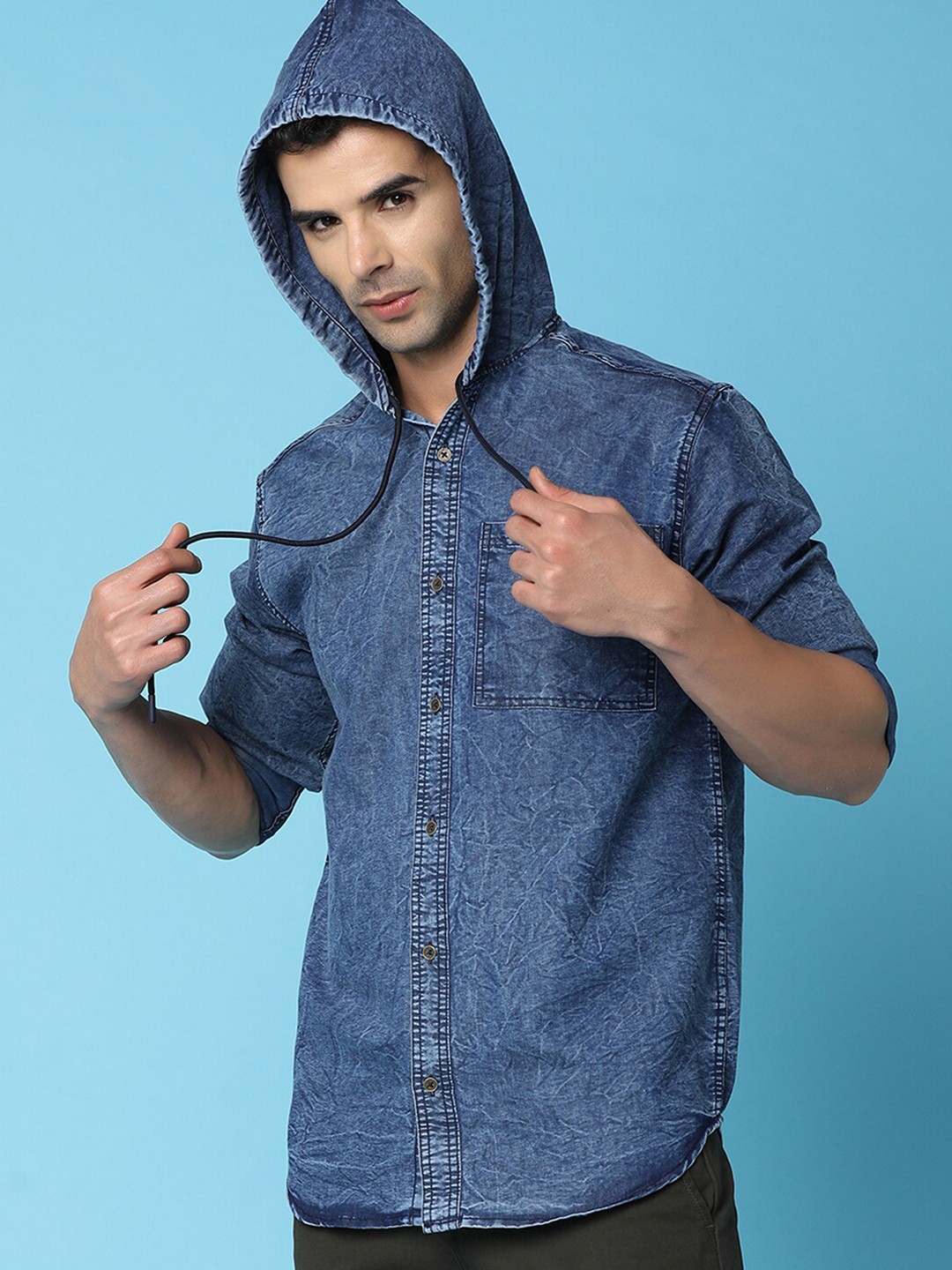 

V-Mart Hooded Casual Shirt, Blue