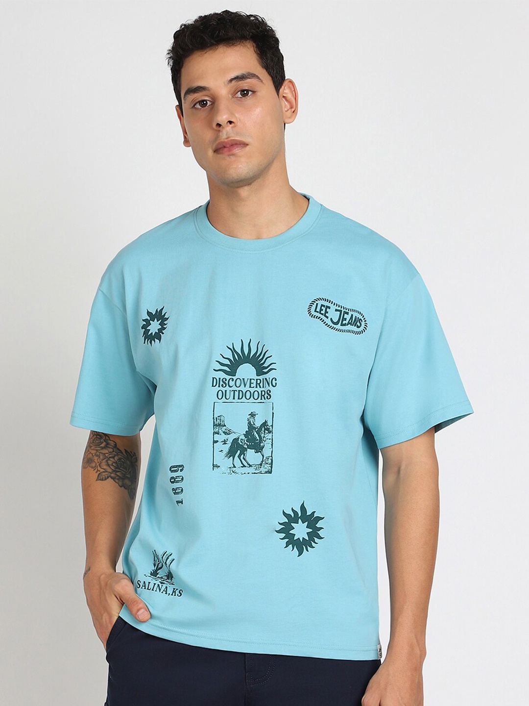 

Lee Men Graphic Print Crew Neck Oversize Fit Tshirt, Blue