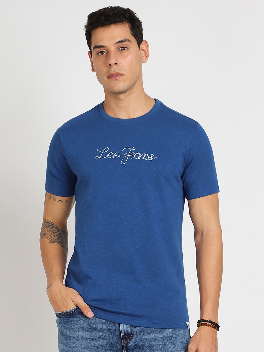 

Lee Typography Printed Cotton Slim Fit T-shirt, Blue