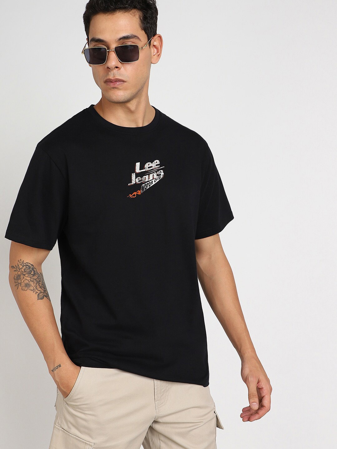 

Lee Typography Printed Cotton T-shirt, Black