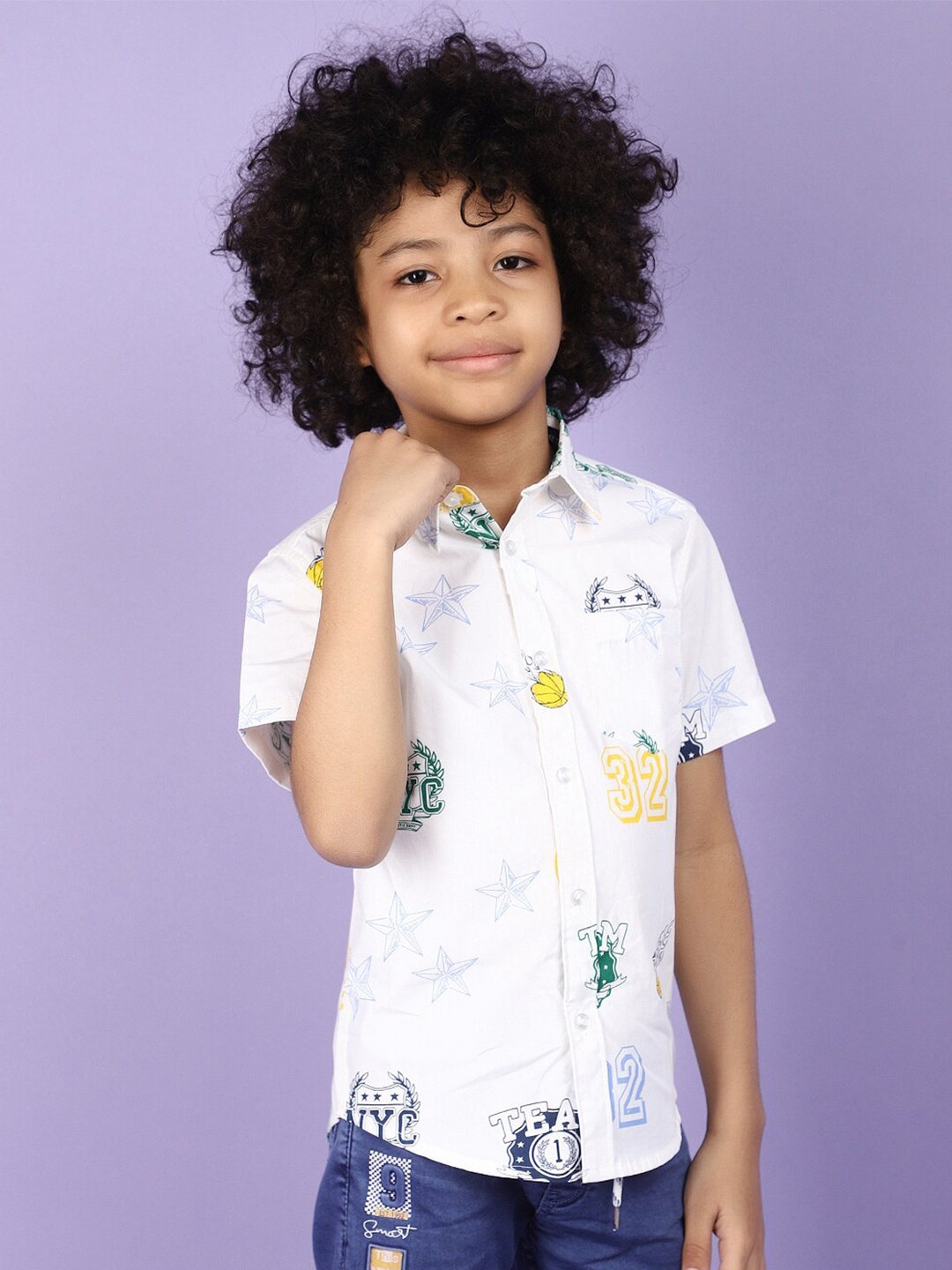 

V-Mart Boys Conversational Printed Cotton Casual Shirt, White