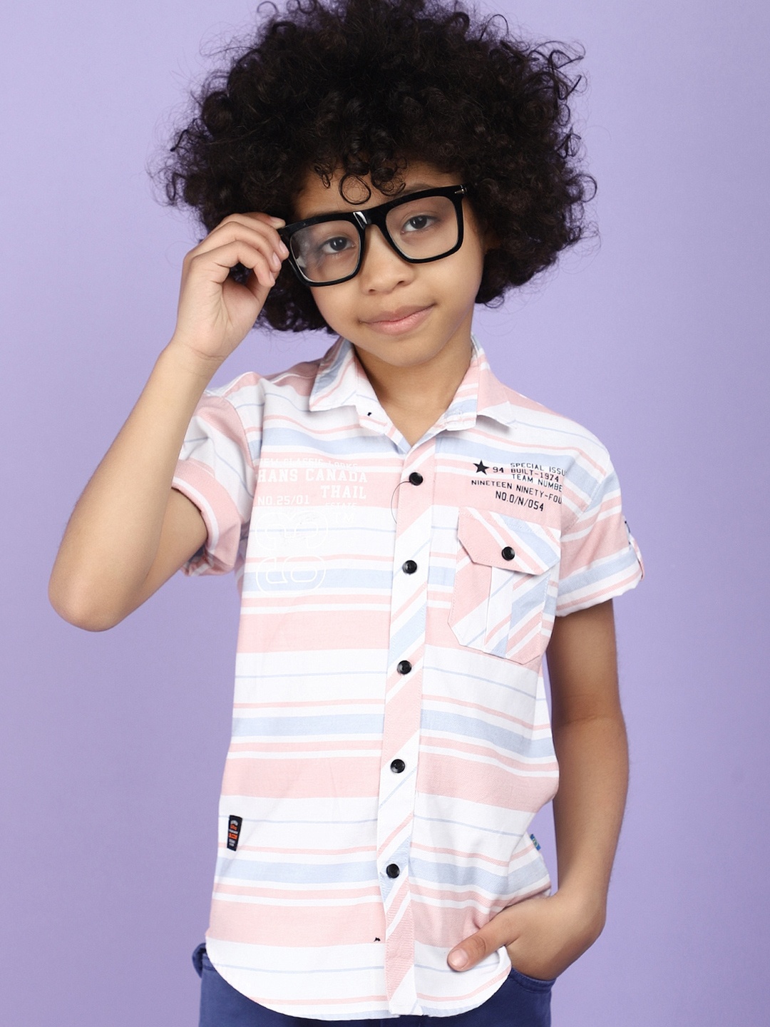 

V-Mart Boys Horizontal Stripes Oxford Cotton Casual Shirt, Pink