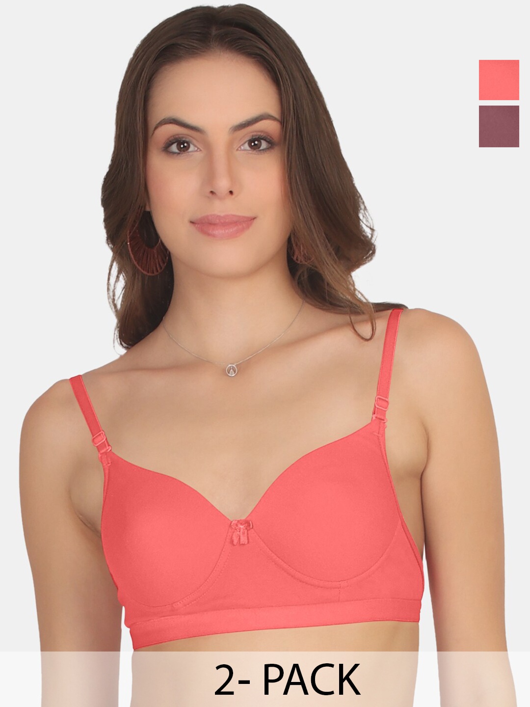 

POOJA RAGENEE Pack Of 2 Full Coverage Cotton T-shirt Bras With All Day Comfort, Pink