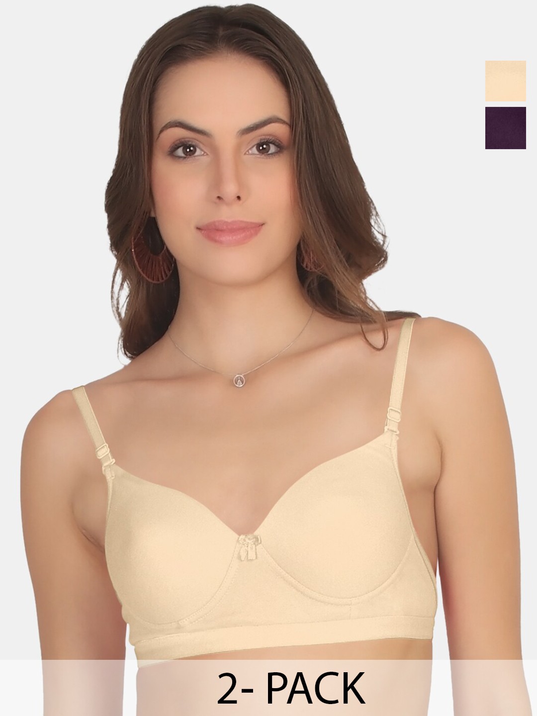 

POOJA RAGENEE Pack Of 2 Full Coverage Cotton T-shirt Bras With All Day Comfort, Burgundy