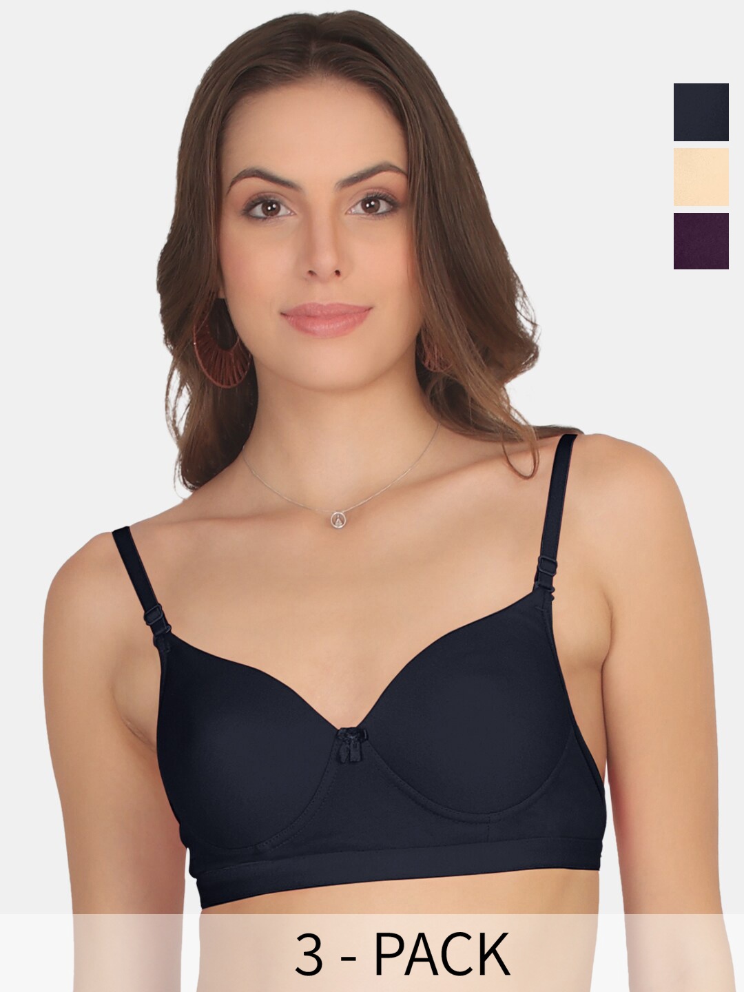 

POOJA RAGENEE Pack Of 3 Full Coverage Cotton T-shirt Bras With All Day Comfort, Beige