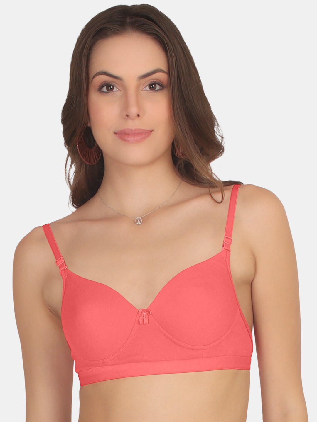 

POOJA RAGENEE Full Coverage Non Padded Seamless Cotton T-shirt Bra With All Day Comfort, Coral