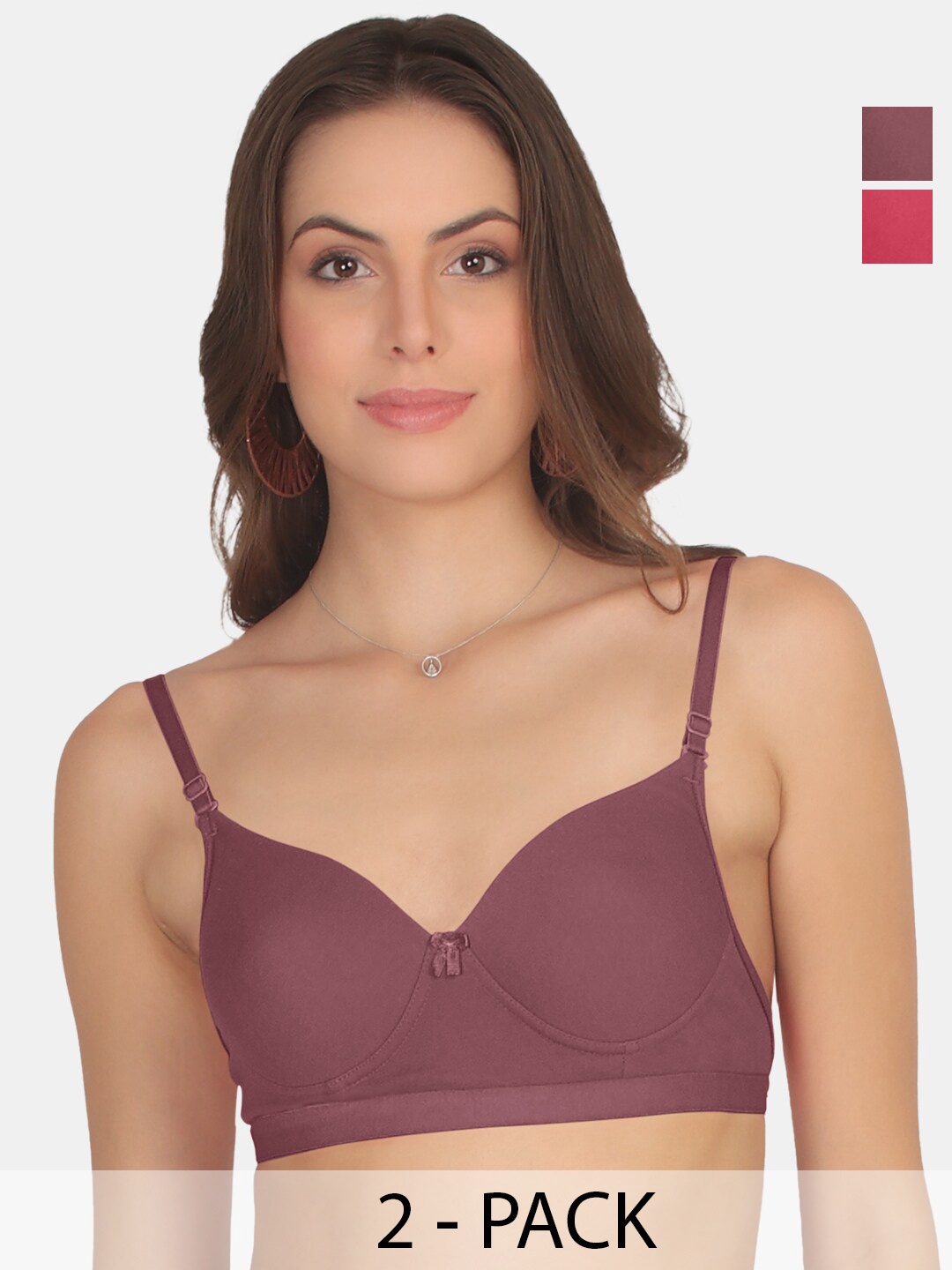 

POOJA RAGENEE Pack Of 2 Full Coverage Cotton T-shirt Bras With All Day Comfort, Pink