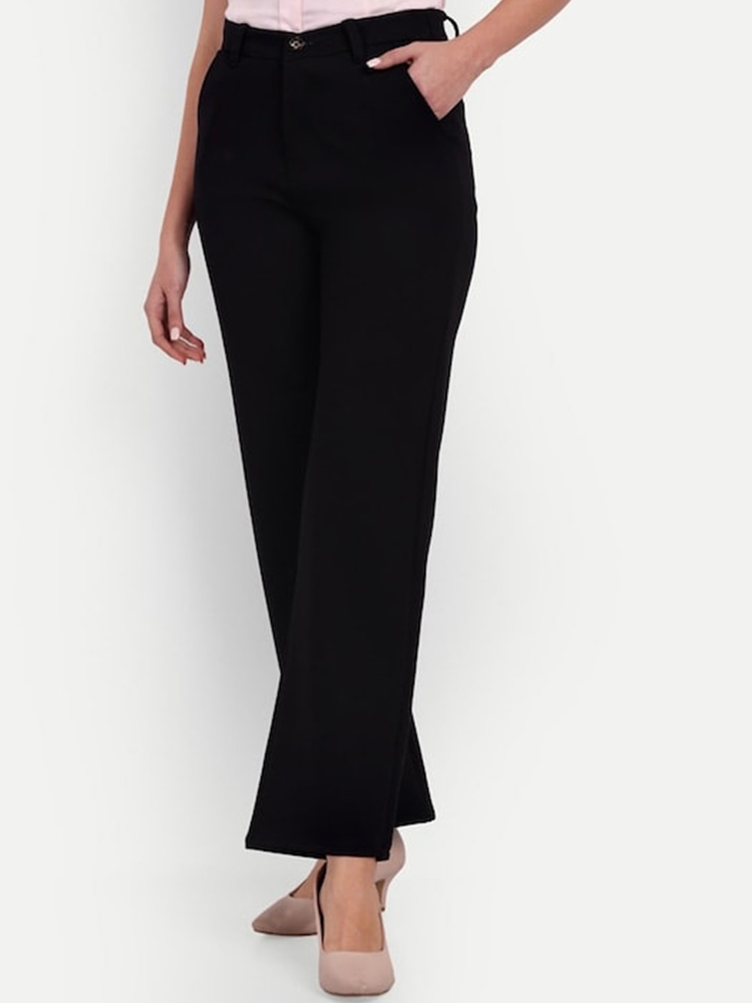 

BAESD Women Smart Straight Fit High-Rise Bootcut Trousers, Black