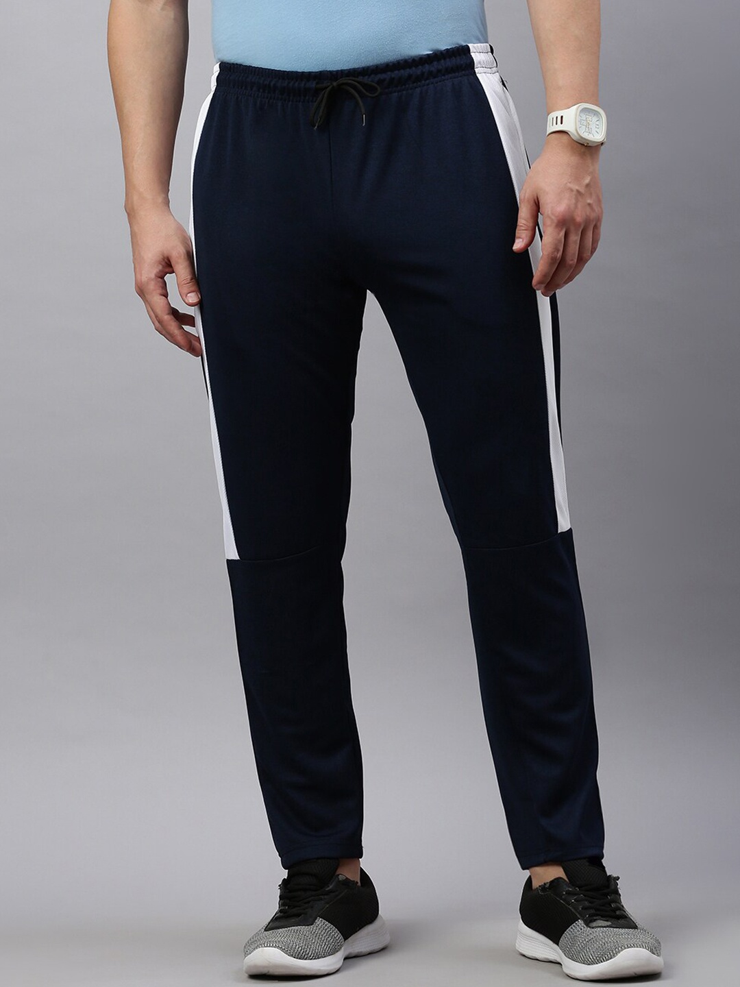 

MADSTO Men Cotton Mid Rise Track Pants, Navy blue