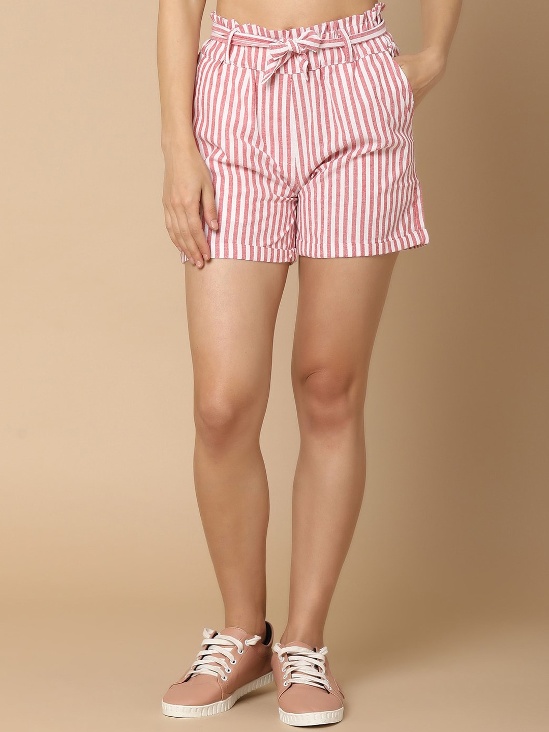 

V-Mart Women Striped Mid-Rise Shorts, Red