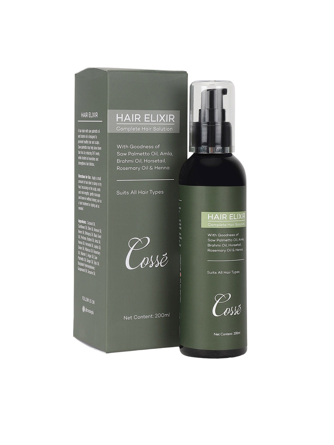 

COSSE Hair Elixer Hair Oil With Saw Palmetto Oil & Amla - 200ml, Green