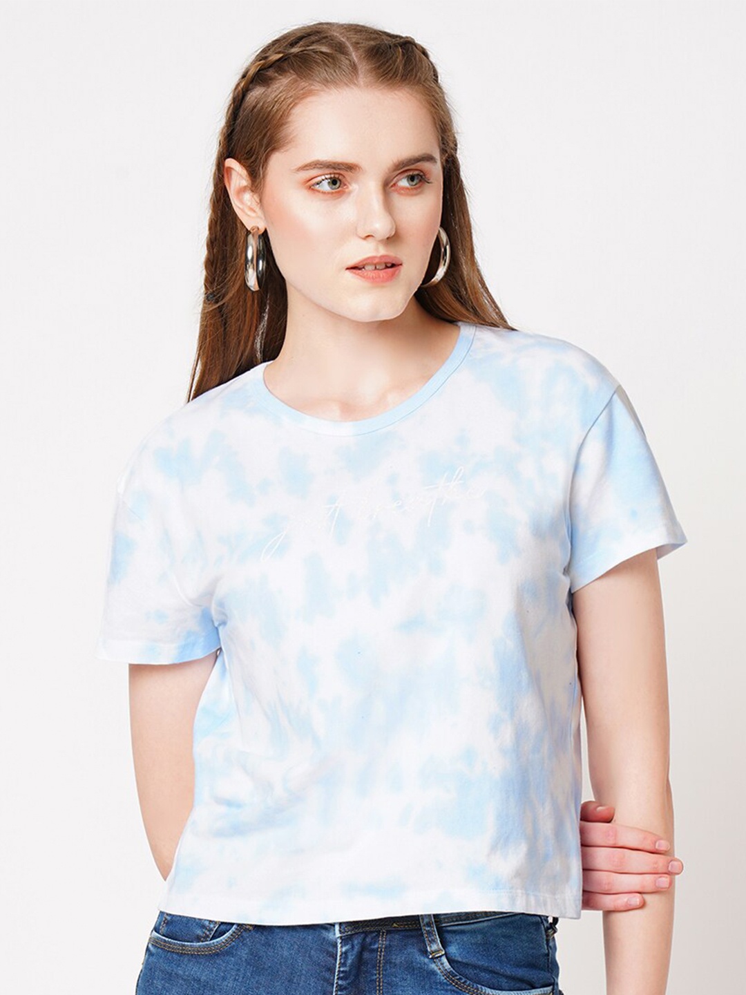 

Kraus Jeans Tie & Dye Slim Fit Cotton Crop T-shirt, Blue