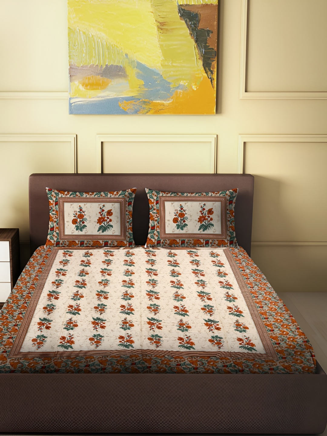 

Spangle Red & Off White Floral 260 TC King Bedsheet with 2 Pillow Covers