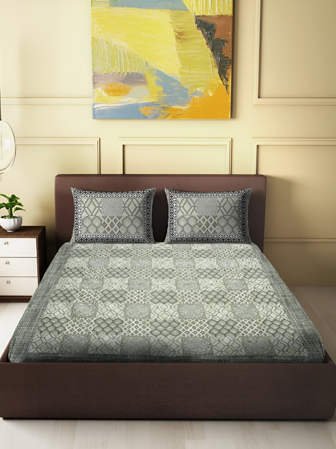 

Spangle Grey & Black Ethnic Motifs 260 TC King Bedsheet with 2 Pillow Covers