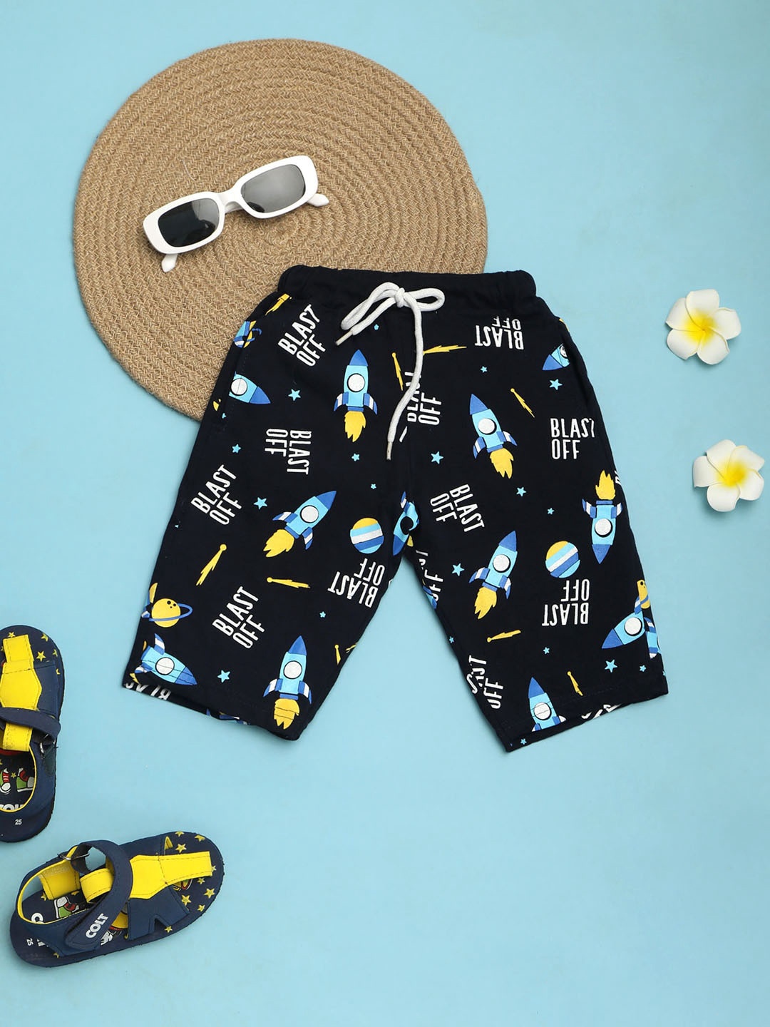 

V-Mart Boys Graphic Printed Cotton Shorts, Blue