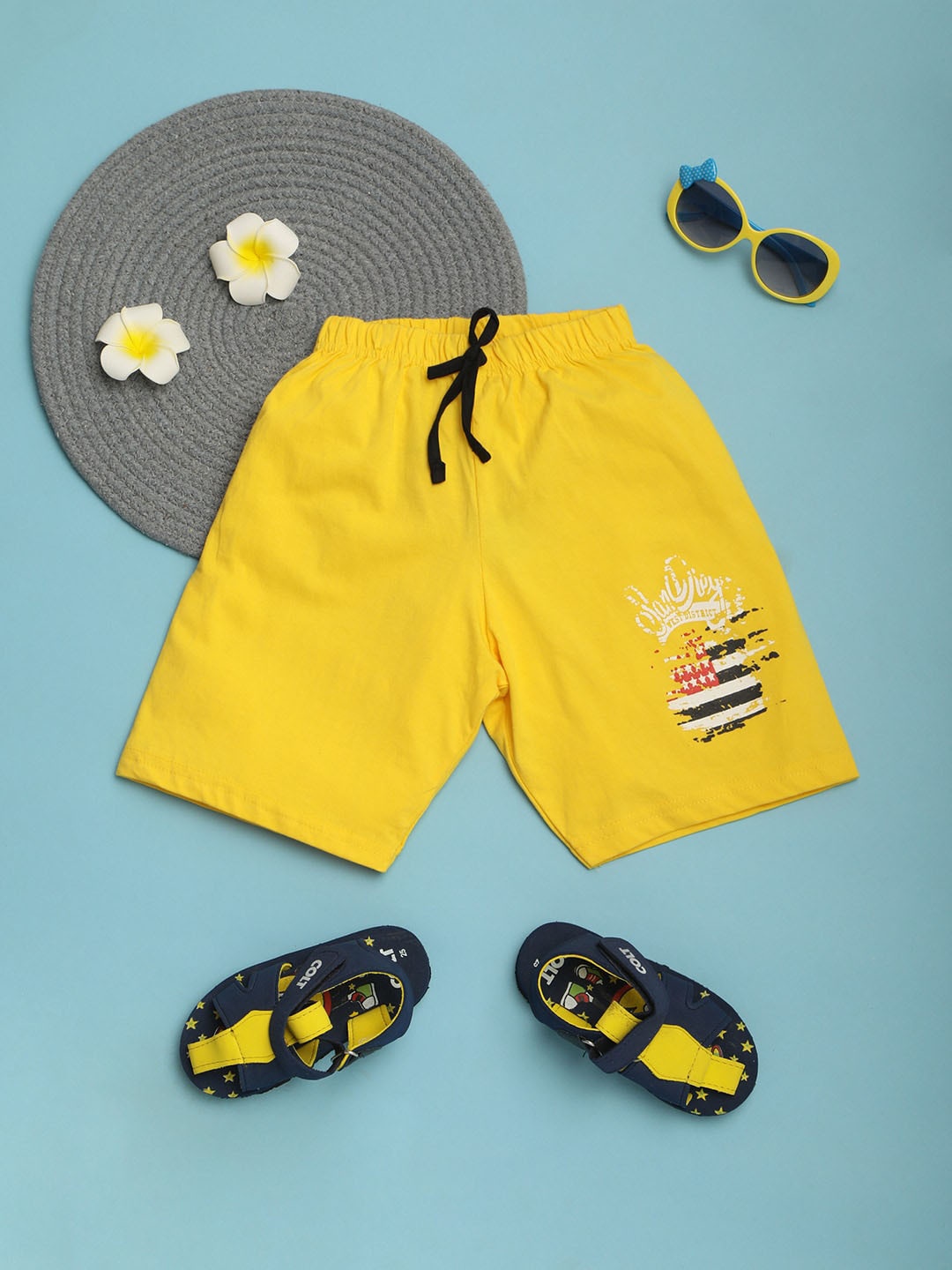 

V-Mart Boys Typography Printed Cotton Shorts, Yellow