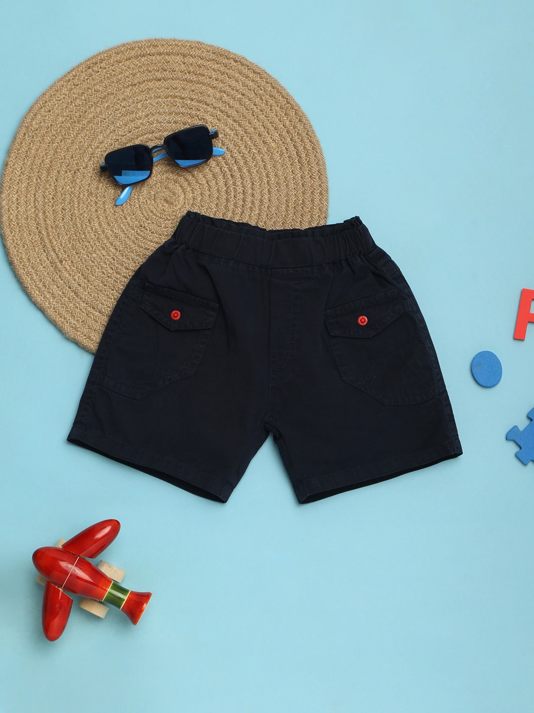 

V-Mart Boys Mid Rise Cotton Shorts, Blue