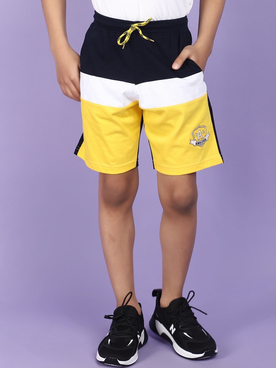 

V-Mart Boys Colourblocked Cotton Shorts, Navy blue
