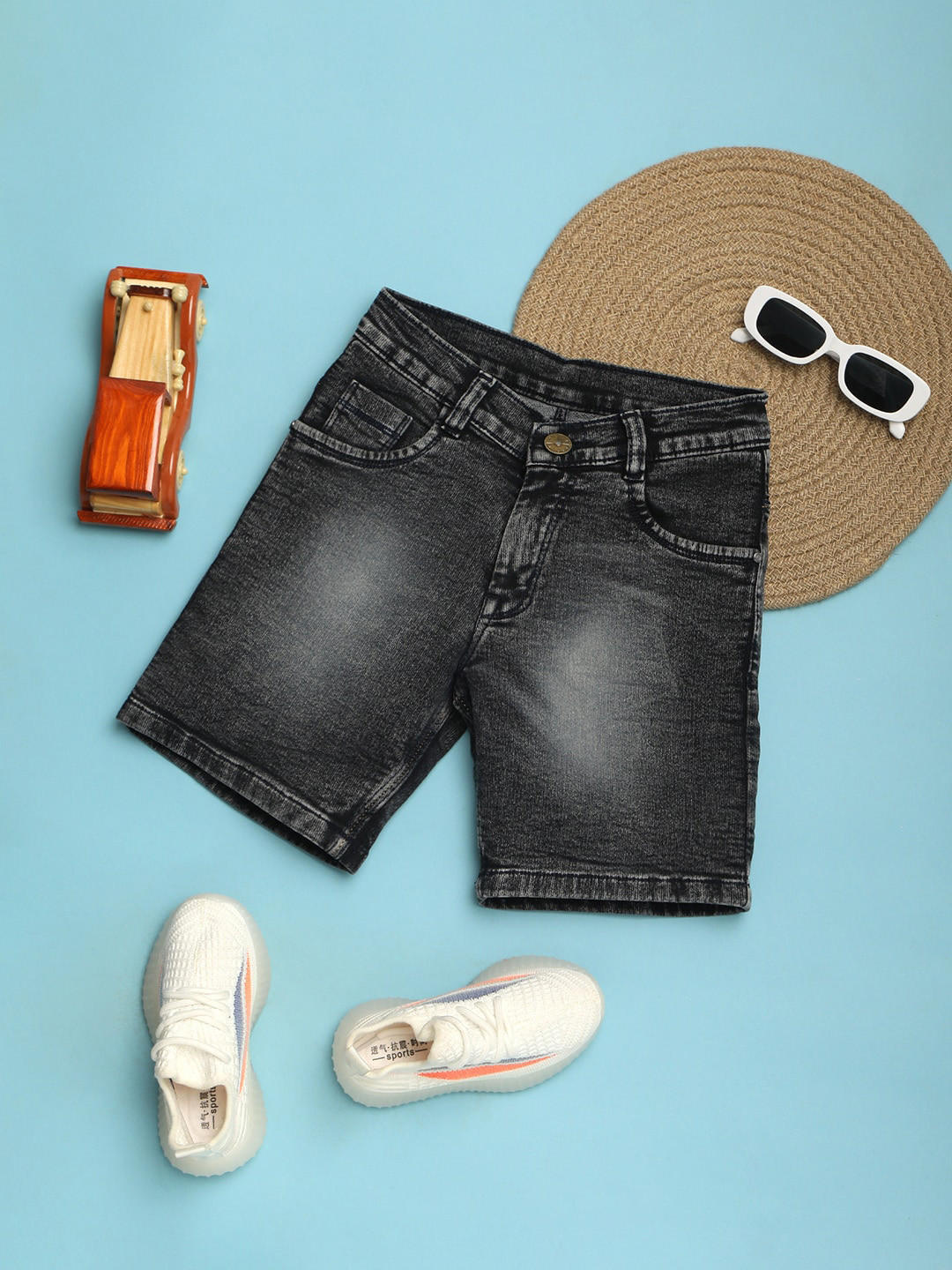 

V-Mart Boys Washed Cotton Denim Shorts, Grey