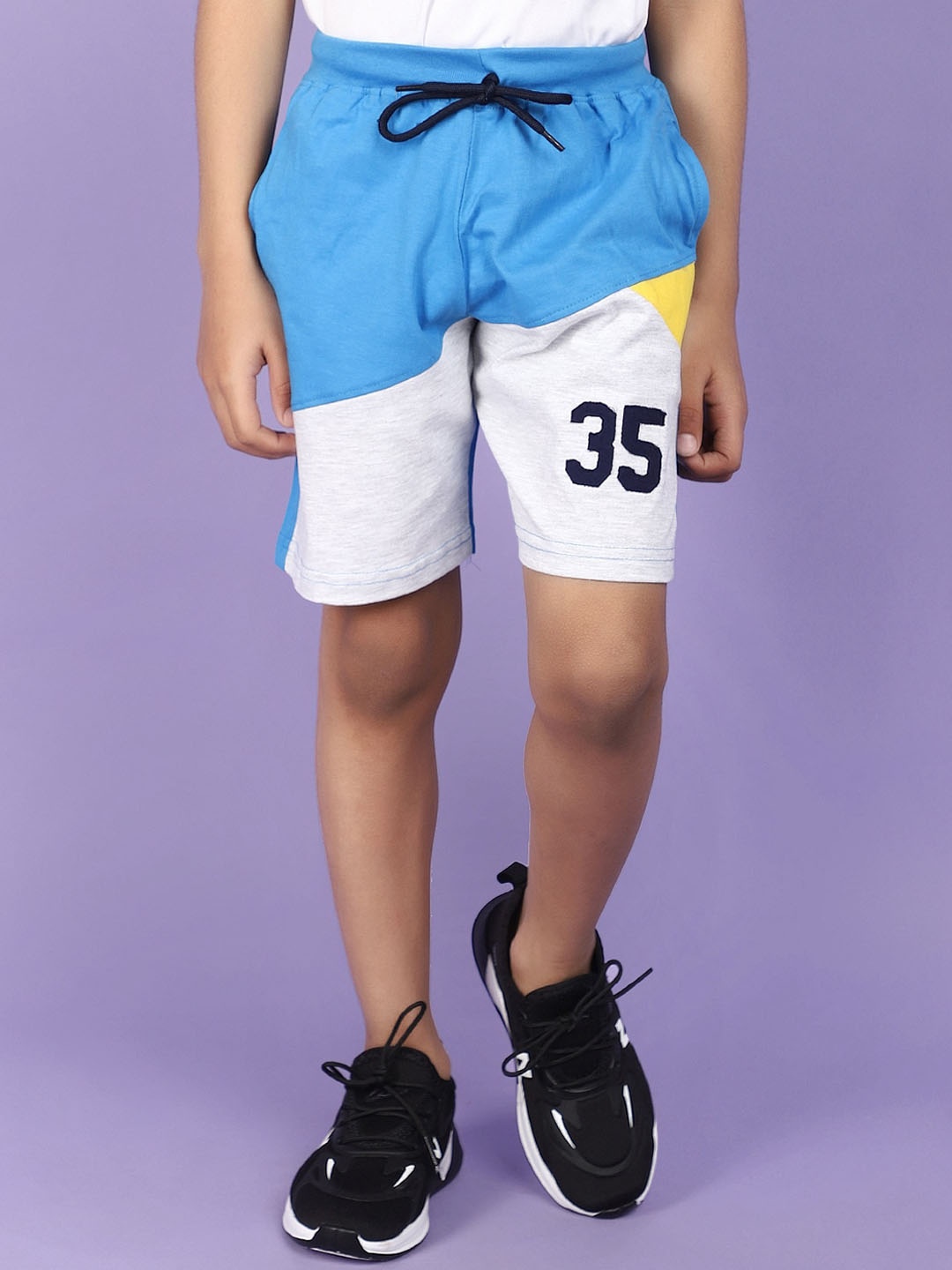 

V-Mart Boys Colourblocked Cotton Shorts, Blue