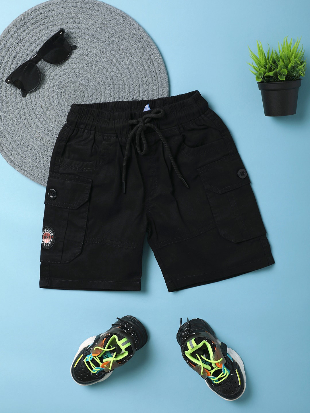

V-Mart Boys Cotton Cargo Shorts, Black