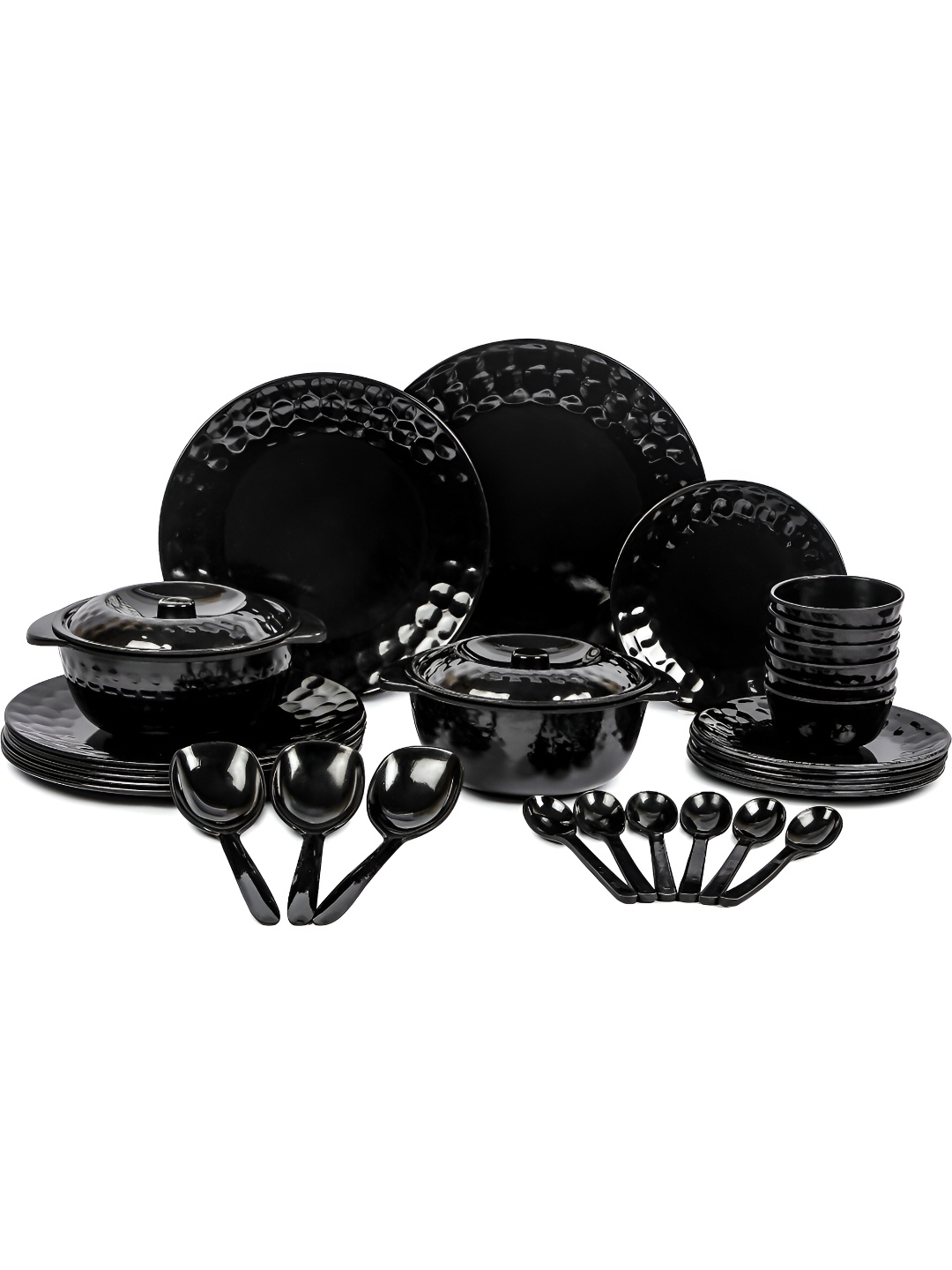 

AEMAHARANI Black 32 Pieces Textured Melamine Desire Dinner Set