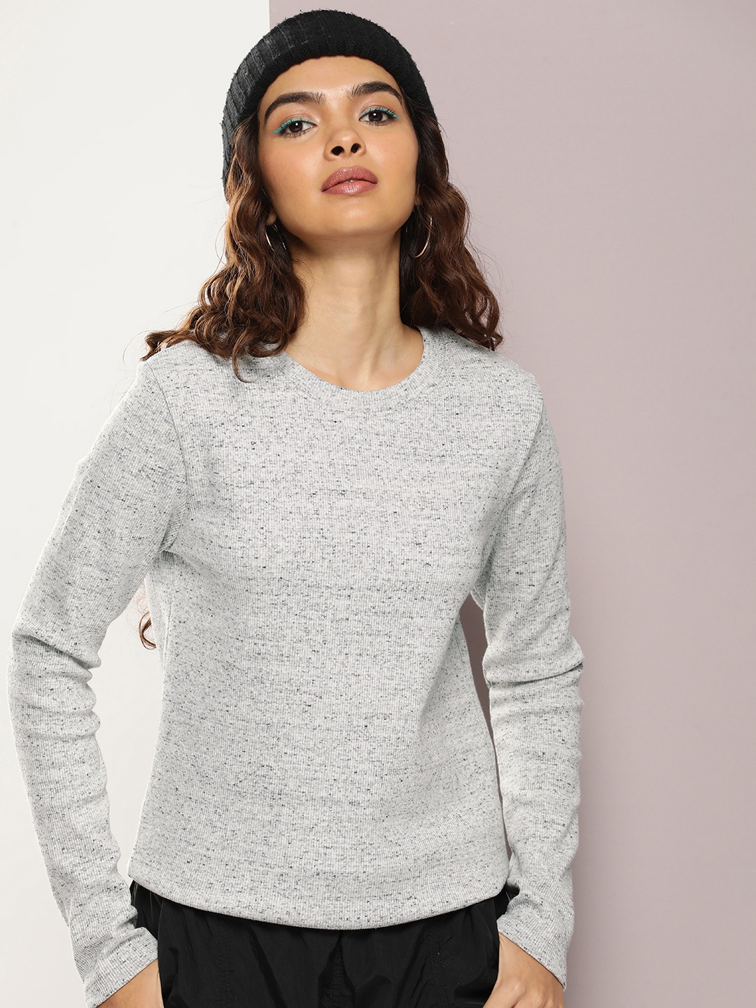 

Kook N Keech Women Self Design T-shirt, Charcoal