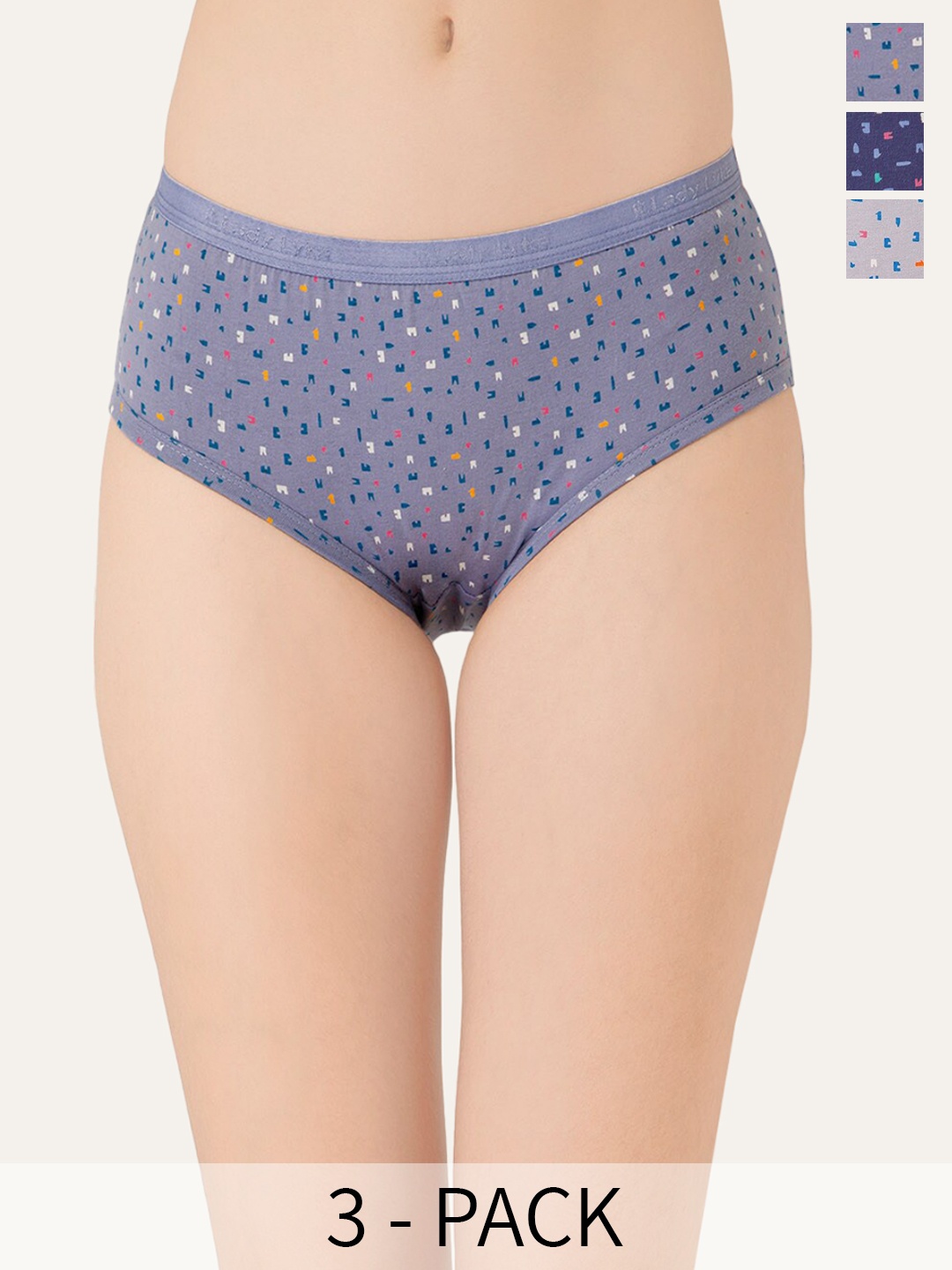 

Lady Lyka Pack Of 3 Printed Cotton Hipster Briefs GOLD-STONE-14, Blue